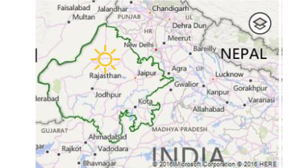 Karta med sol Rajasthan större